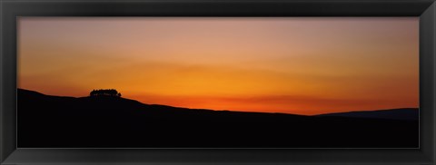 Framed Silhouette of a tree at dusk, Kirkcarrion, Middleton-In-Teesdale, County Durham, England Print