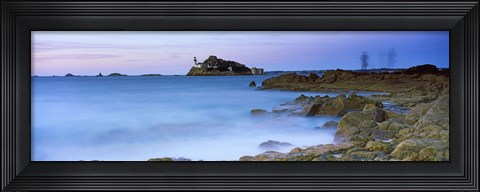 Framed Lighthouse at L&#39;ile Louet, Tahiti Bay, Carantec, Finistere, Brittany, France Print