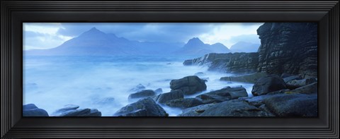 Framed Black Cuillin and waves at coast, Elgol, Isle of Skye, Inner Hebrides, Highlands Region, Scotland Print