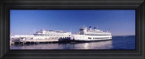 Framed Ferries at dock, San Francisco, California, USA Print