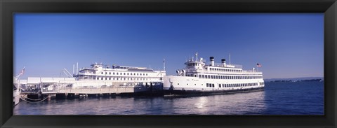 Framed Ferries at dock, San Francisco, California, USA Print