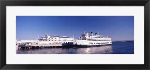 Framed Ferries at dock, San Francisco, California, USA Print