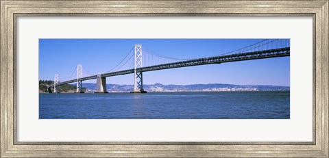 Framed Suspension bridge across the bay, Bay Bridge, San Francisco Bay, San Francisco, California, USA Print