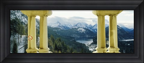 Framed Mountain range viewed from the balcony of a castle, Hohenschwangau Castle, Bavaria, Germany Print