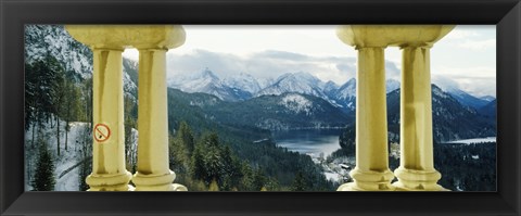 Framed Mountain range viewed from the balcony of a castle, Hohenschwangau Castle, Bavaria, Germany Print