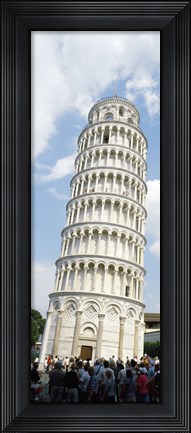Framed Tourists looking at a tower, Leaning Tower Of Pisa, Piazza Dei Miracoli, Pisa, Tuscany, Italy Print