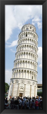 Framed Tourists looking at a tower, Leaning Tower Of Pisa, Piazza Dei Miracoli, Pisa, Tuscany, Italy Print