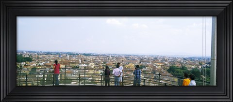 Framed Tourists looking at city from Leaning Tower Of Pisa, Piazza Dei Miracoli, Pisa, Tuscany, Italy Print