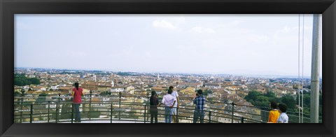 Framed Tourists looking at city from Leaning Tower Of Pisa, Piazza Dei Miracoli, Pisa, Tuscany, Italy Print