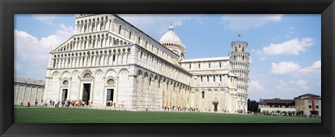 Framed Tower with a cathedral, Leaning Tower Of Pisa, Pisa Cathedral, Piazza Dei Miracoli, Pisa, Tuscany, Italy Print