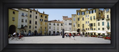 Framed Tourists at a town square, Piazza Dell&#39;Anfiteatro, Lucca, Tuscany, Italy Print