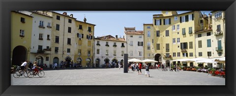 Framed Tourists at a town square, Piazza Dell&#39;Anfiteatro, Lucca, Tuscany, Italy Print