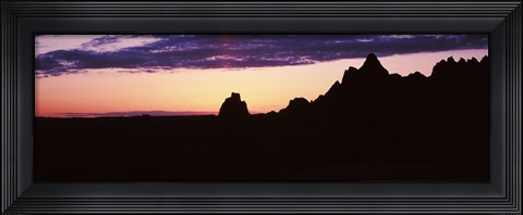 Framed Silhouette of mountains at dusk, Badlands National Park, South Dakota, USA Print