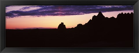 Framed Silhouette of mountains at dusk, Badlands National Park, South Dakota, USA Print