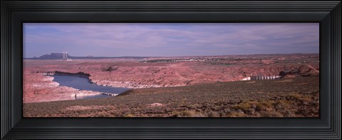Framed Dam on a lake, Glen Canyon Dam, Lake Powell, Utah/Arizona, USA Print