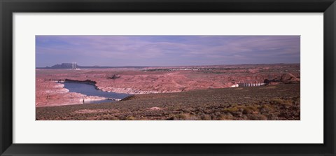 Framed Dam on a lake, Glen Canyon Dam, Lake Powell, Utah/Arizona, USA Print