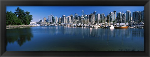 Framed Marina with city at waterfront, Vancouver, British Columbia, Canada 2013 Print