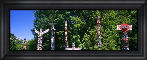 Framed Totem poles in a a park, Stanley Park, Vancouver, British Columbia, Canada Print