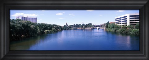 Framed Buildings at the waterfront, Spokane River, Spokane, Washington State, USA Print