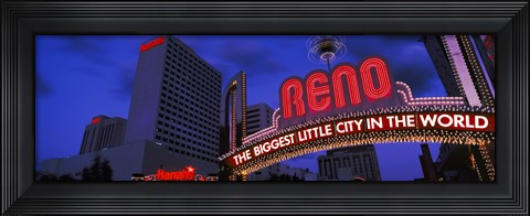 Framed Low angle view of the Reno Arch at dusk, Virginia Street, Reno, Nevada, USA 2013 Print