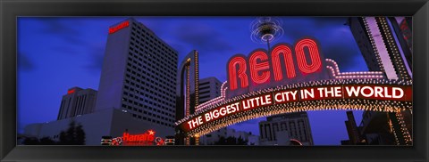 Framed Low angle view of the Reno Arch at dusk, Virginia Street, Reno, Nevada, USA 2013 Print