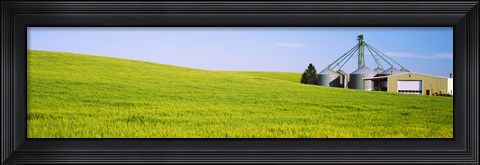 Framed Wheat field with silos in the background, Palouse County, Washington State Print