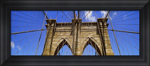 Framed Low angle view of a suspension bridge, Brooklyn Bridge, New York City, New York State, USA Print