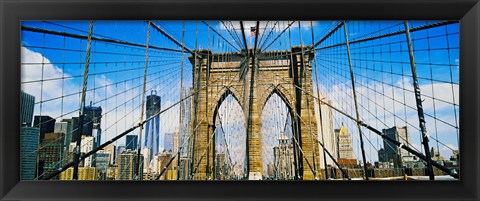 Framed Brooklyn Bridge with Freedom Tower, New York City, New York State Print