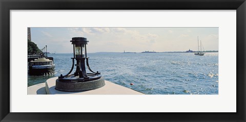 Framed Navigational light at a harbor, New York City, New York State, USA Print