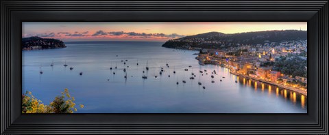 Framed Elevated view of a city at dusk, Villefranche-Sur-Mer, Alpes-Maritimes, Provence-Alpes-Cote d&#39;Azur, France Print