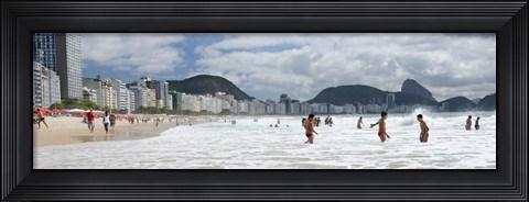 Framed People enjoying on Copacabana Beach with Sugarloaf Mountain in background, Rio De Janeiro, Brazil Print
