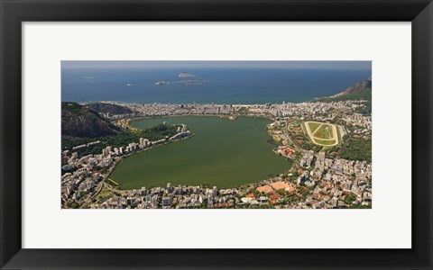 Framed Elevated view of Lagoa Rodrigo de Freitas and Ipanema from Corcovado, Rio De Janeiro, Brazil Print