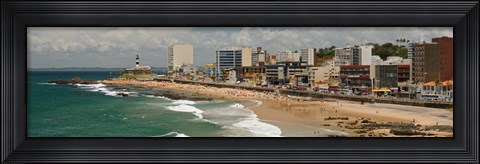 Framed Tourists on the Porto Da Barra Beach with Farol Da Barra Lighthouse in background, Salvador, Bahia, Brazil Print