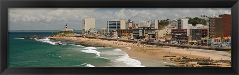 Framed Tourists on the Porto Da Barra Beach with Farol Da Barra Lighthouse in background, Salvador, Bahia, Brazil Print