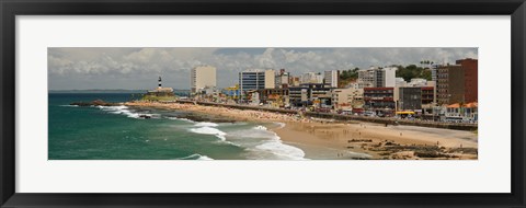 Framed Tourists on the Porto Da Barra Beach with Farol Da Barra Lighthouse in background, Salvador, Bahia, Brazil Print