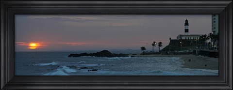 Framed Porto Da Barra Beach with Forte De Santo Antonio Lighthouse at sunset, Salvador, Bahia, Brazil Print