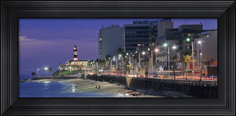 Framed Buildings at Porto Da Barra Beach with Forte De Santo Antonio Lighthouse at evening, Salvador, Bahia, Brazil Print