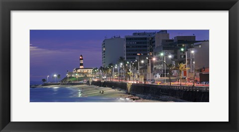 Framed Buildings at Porto Da Barra Beach with Forte De Santo Antonio Lighthouse at evening, Salvador, Bahia, Brazil Print