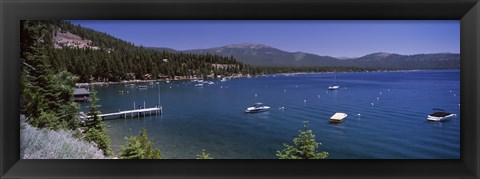 Framed Boats in a lake with mountains in the background, Lake Tahoe, California, USA Print