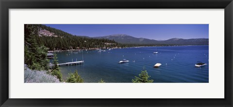 Framed Boats in a lake with mountains in the background, Lake Tahoe, California, USA Print