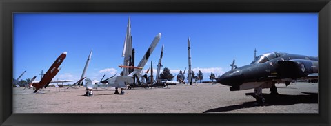 Framed Missile and military plane at a museum, White Sands Missile Range Museum, Alamogordo, New Mexico, USA Print