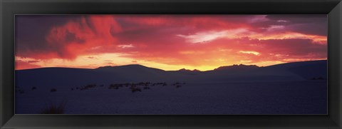 Framed Silhouette of a mountain range at dusk, White Sands National Monument, New Mexico Print