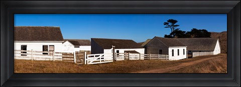Framed Dairy buildings at Historic Pierce Point Ranch, Point Reyes National Seashore, Marin County, California, USA Print