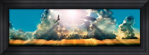 Framed Eagle flying in the sky with clouds at sunset Print
