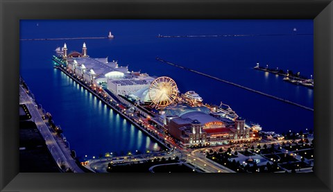 Framed Navy Pier lit up at dusk, Lake Michigan, Chicago, Cook County, Illinois, USA Print
