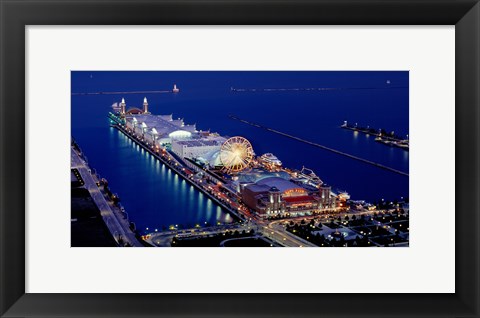 Framed Navy Pier lit up at dusk, Lake Michigan, Chicago, Cook County, Illinois, USA Print
