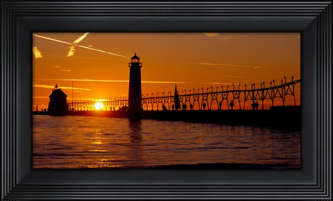 Framed Grand Haven Lighthouse at sunset, Grand Haven, Michigan, USA Print