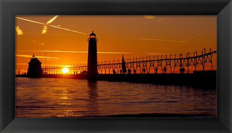 Framed Grand Haven Lighthouse at sunset, Grand Haven, Michigan, USA Print