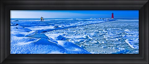 Framed Manistique Lighthouse in winter, Upper Peninsula, Michigan, USA Print