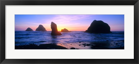 Framed Rock formations in the Pacific Ocean, Oregon Coast, Oregon, USA Print